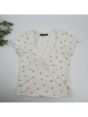 Brandy Melville White Floral Babydoll Cotton Top